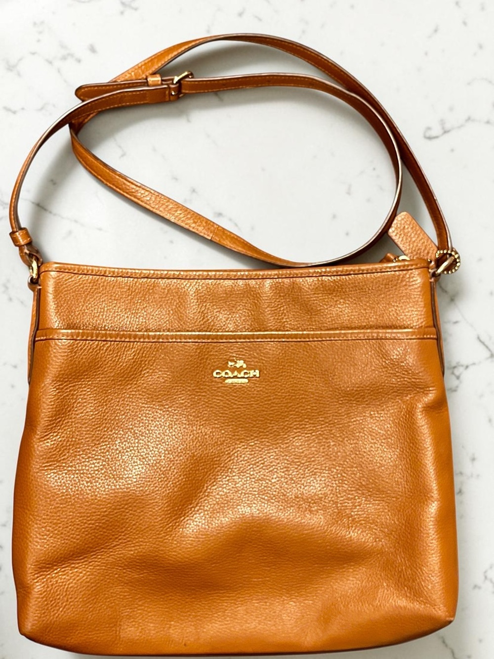 Authentic Coach Pebbled Leather Crossbody / Saddle Brown / Cognac